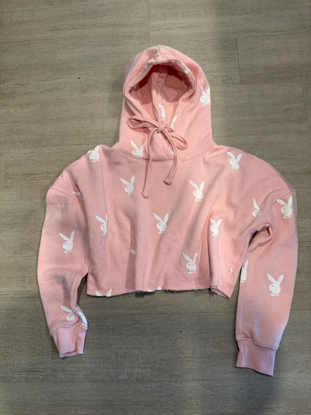 Missguided Pink Cropped Hoodie with White Bunny- Size Medium!